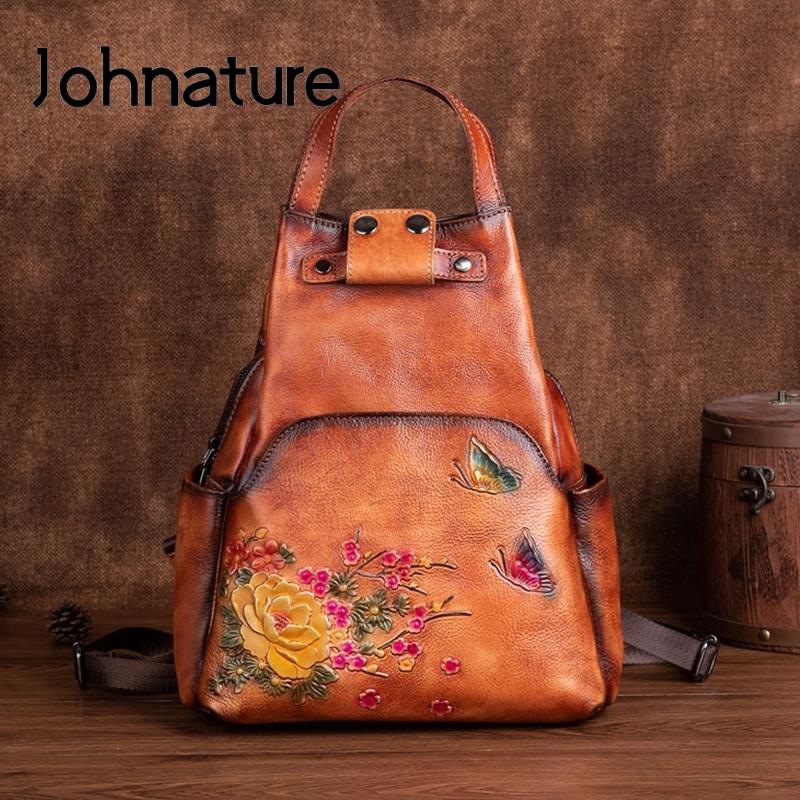 Leather Backpack Vintage - Johnature Da Thật Chính Hãng Da