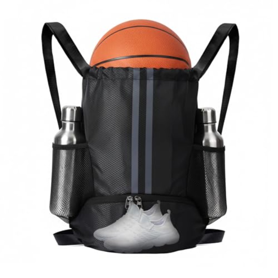 Drawstring Gym Bag - Sports Drawstring Backpack with Shoes Compartment,
