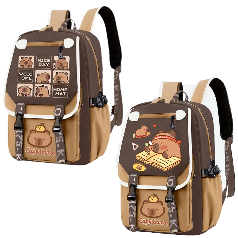 Kawaii Capybara Stylish Khaki  - đánh giá và giá School Backpack Teen