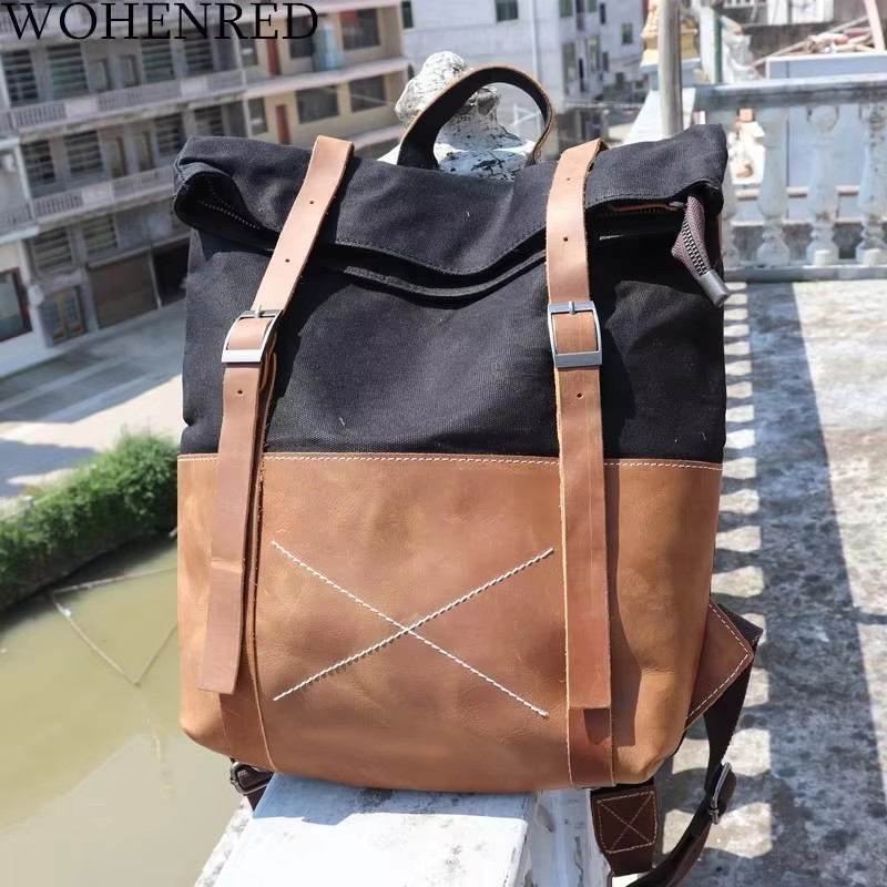 Fashion Men Backpack Waxed Can - đánh giá và giá Leather Backpack Vintage